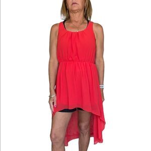 HOT RED HI-LOW SLEEVELESS DRESS